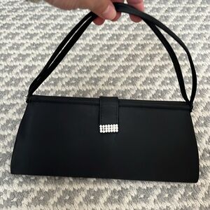 Black Purse Dressy with Rhinestones and Satin Evening Bag